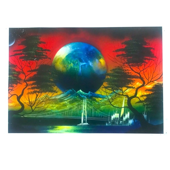 Vintage Laser Art San Francisco Skyline Golden Bridge Print - Picture 1 of 4